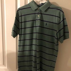 Polo regular fit green and blue hearhered strip M